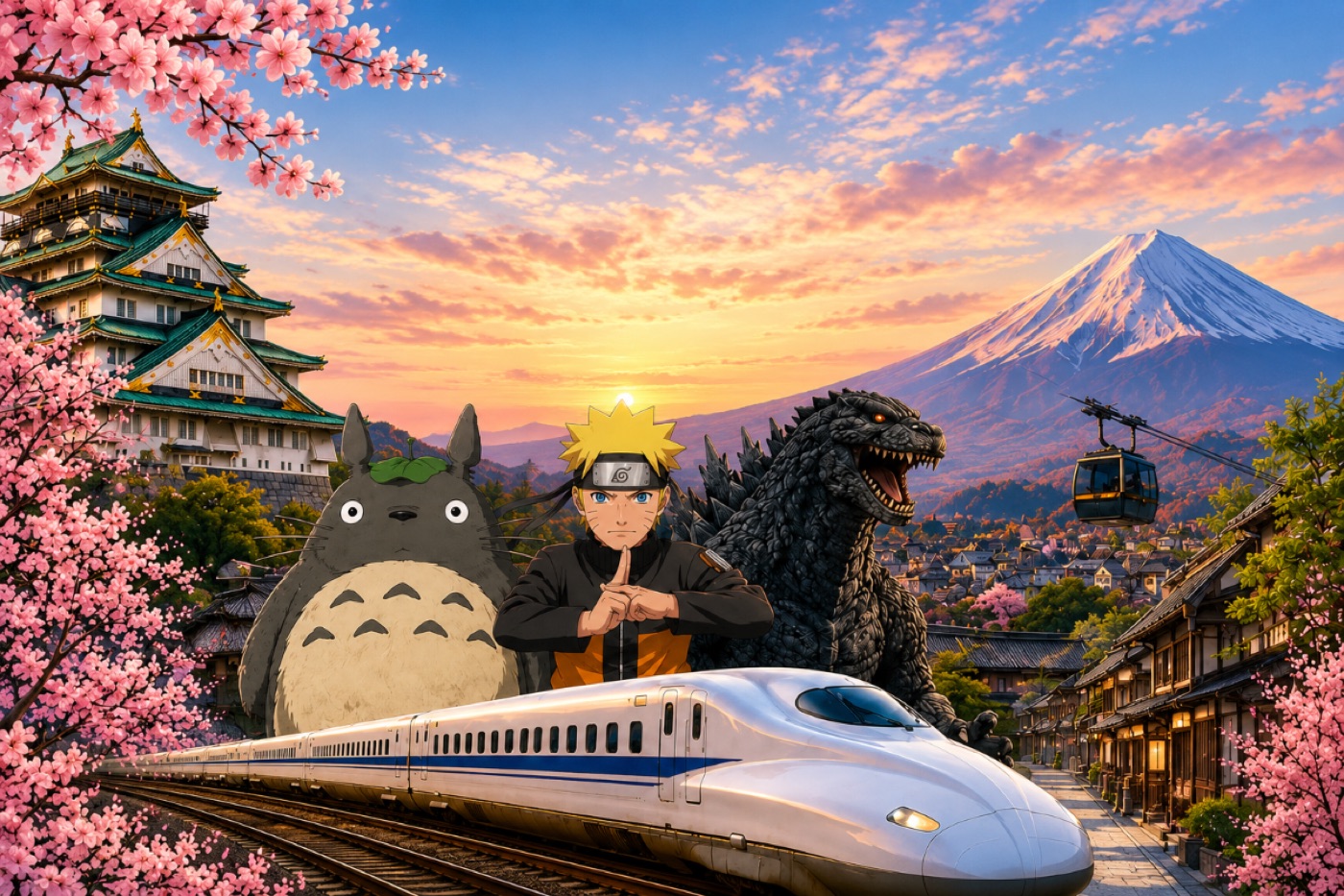 Castillo japonés, cultura pop y tren bala